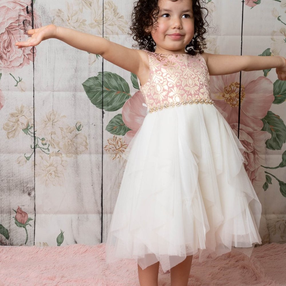 American Princess Pink Gold Girls Dress Sleeveless Formal wear